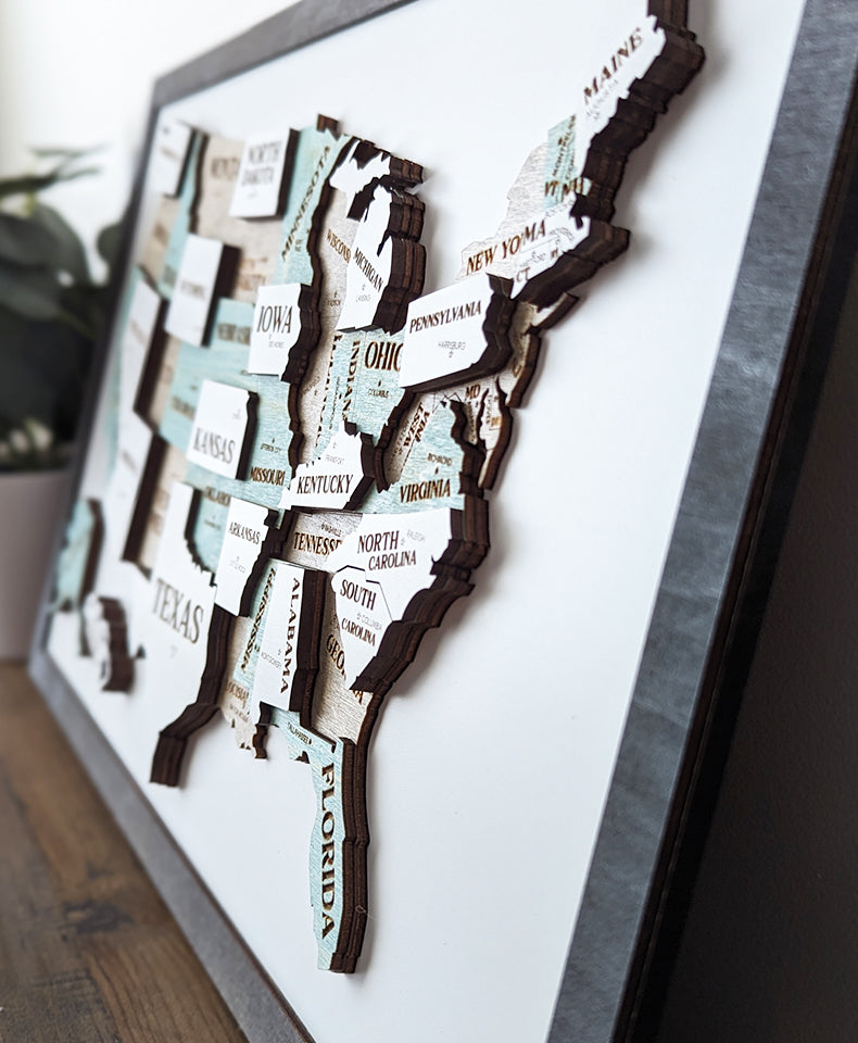 3D US map, United States Map, state map, travel map, travel home decor, gift for hiker, travel bucket list, gift for teacher, US capitals