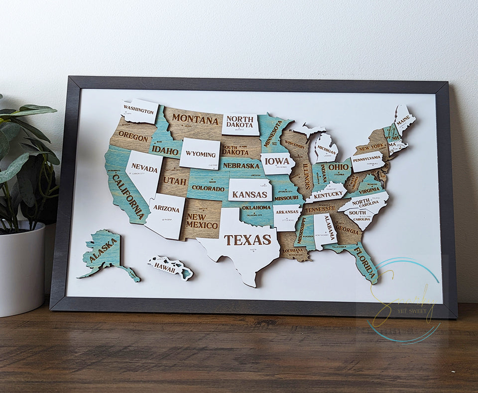 3D US map, United States Map, state map, travel map, travel home decor, gift for hiker, travel bucket list, gift for teacher, US capitals
