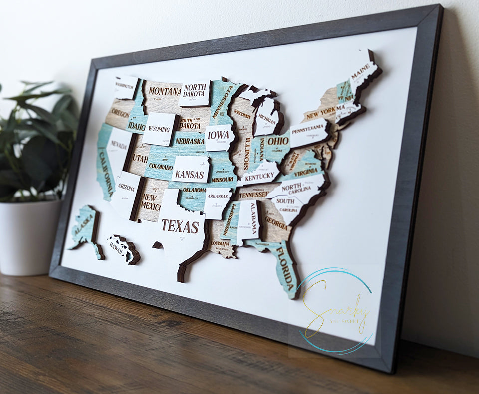 3D US map, United States Map, state map, travel map, travel home decor, gift for hiker, travel bucket list, gift for teacher, US capitals