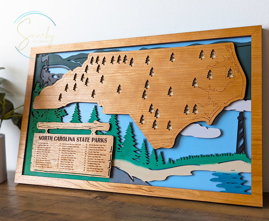 North Carolina State Parks Travel Map, State Parks Marker, US Travel Map, family road trip tracker, travel home decor, gift for hiker