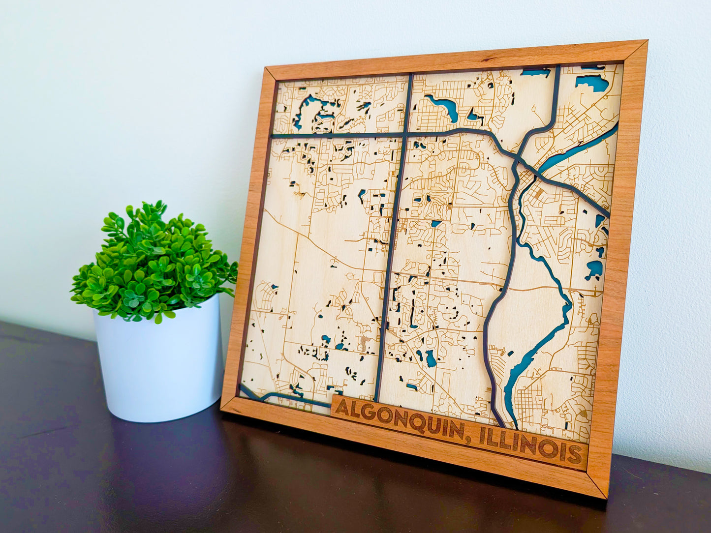 Algonquin City Map Wall Art | Detailed Downtown Streets | Layered Wood Map