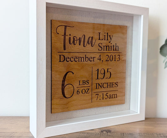 Birth stats shadow box, nursery decor, baby gift, birth stats sign, nursery wall decor, birth stats sign, gift for new mom, new baby gift
