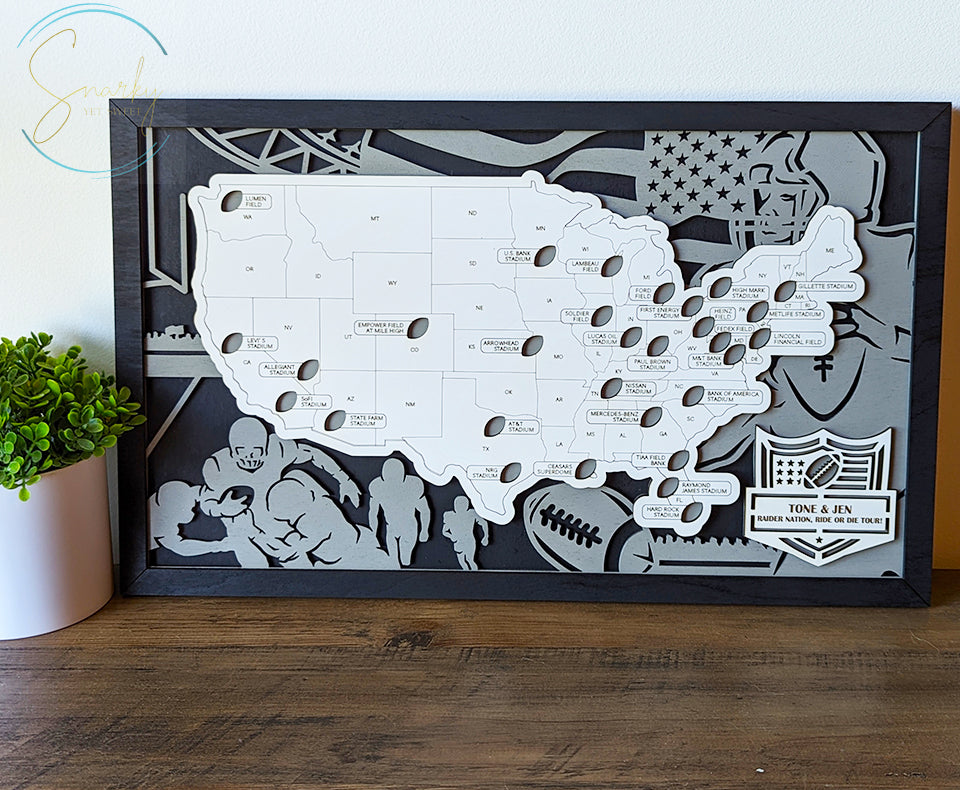 Football Stadium Map | NFL Stadium Map | Pro Football Stadium Checklist | Football Bucket List Gift for Dad | Map of Football Stadiums