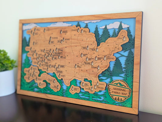 National Parks Tracker Map | Wooden Travel Map | Adventure Tracking Gift