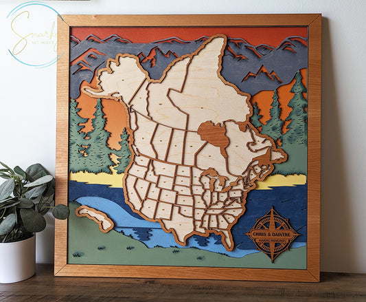 Canada & US Travel Map, Canada Travel Map, Canadian provinces map, States travel map, gift for hiker, anniversary gift, gift for outdoorsy