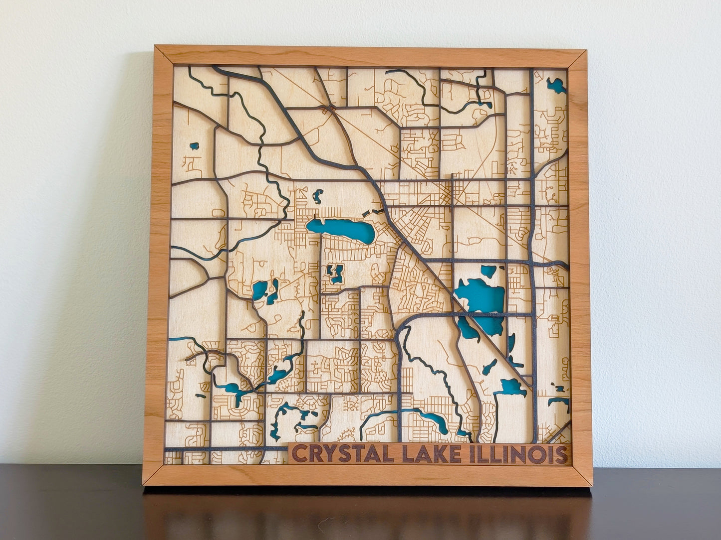 Crystal Lake City Map Wall Art | Detailed Downtown Streets | Layered Wood Map | Personalized Home Decor | Handcrafted 3D City Art