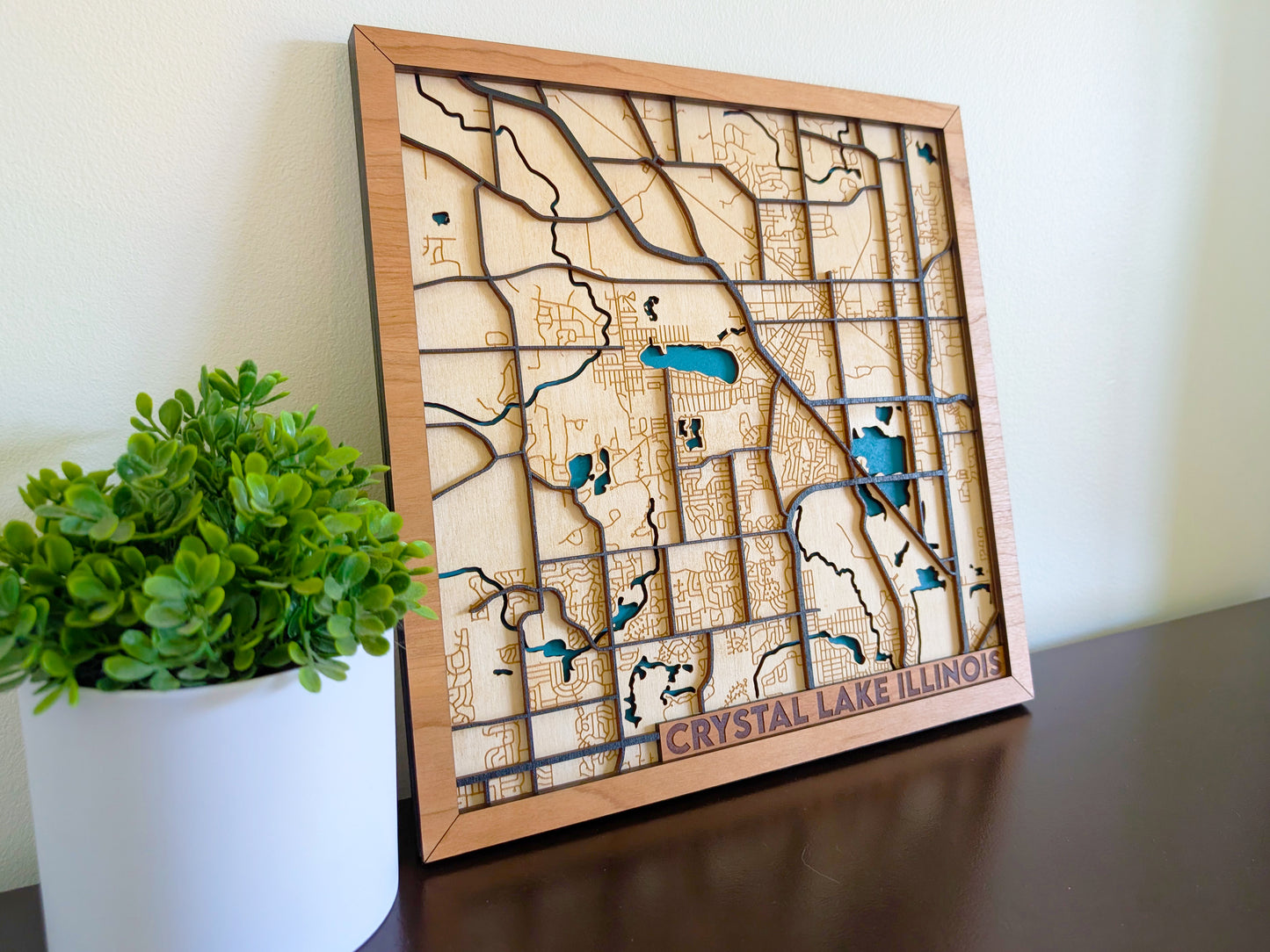 Crystal Lake City Map Wall Art | Detailed Downtown Streets | Layered Wood Map | Personalized Home Decor | Handcrafted 3D City Art