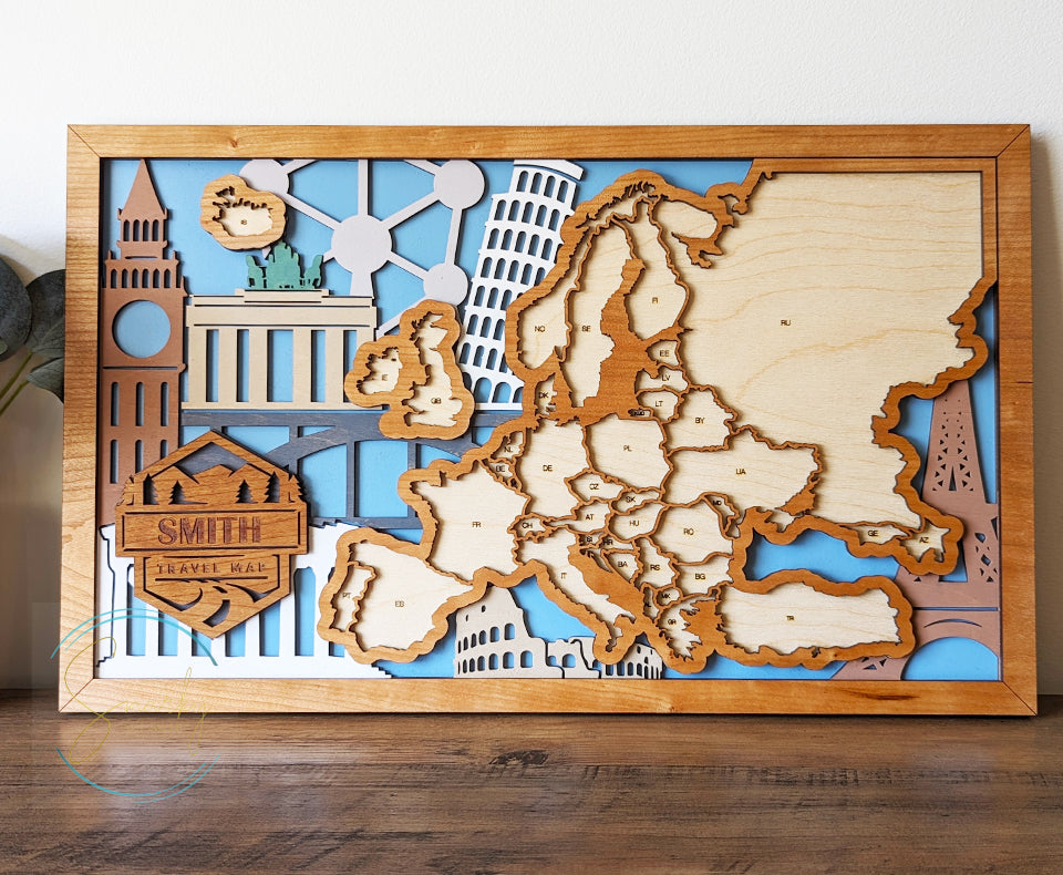 Europe Travel Map, European Map, travel bucket list, European travel gift, gift for hikers, gift for traveler, gift for family vacation