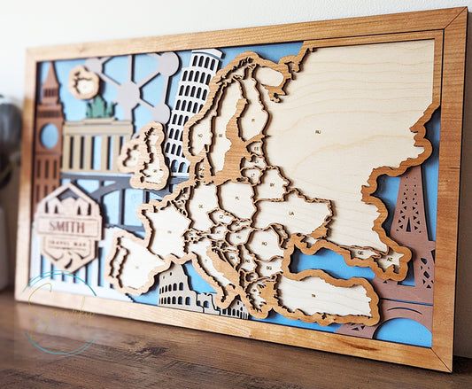 Europe Travel Map, European Map, travel bucket list, European travel gift, gift for hikers, gift for traveler, gift for family vacation