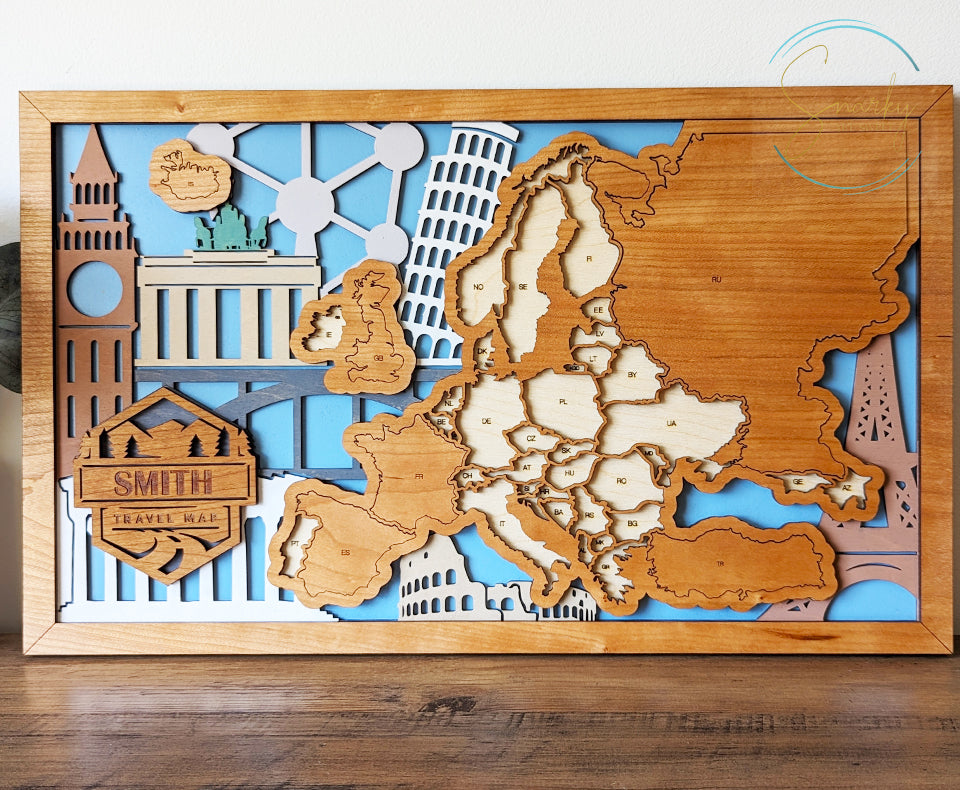 Europe Travel Map, European Map, travel bucket list, European travel gift, gift for hikers, gift for traveler, gift for family vacation