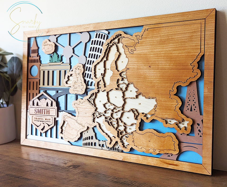 Europe Travel Map, European Map, travel bucket list, European travel gift, gift for hikers, gift for traveler, gift for family vacation