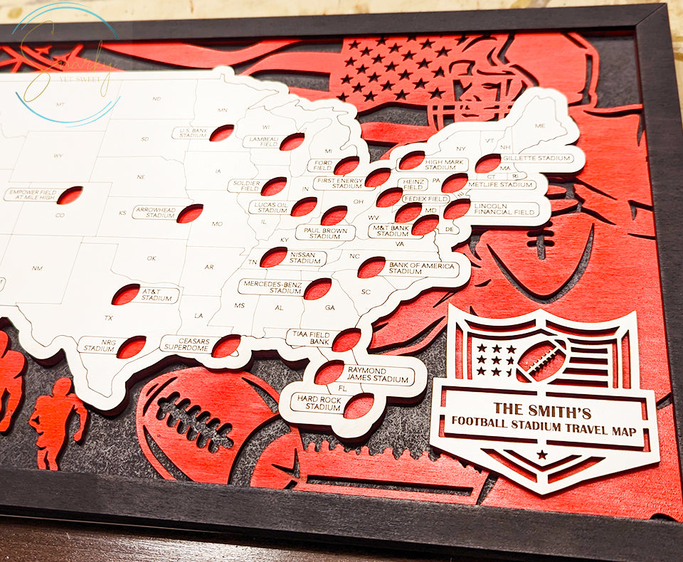 Football Stadium Map | NFL Stadium Map | Pro Football Stadium Checklist | Football Bucket List Gift for Dad | Map of Football Stadiums