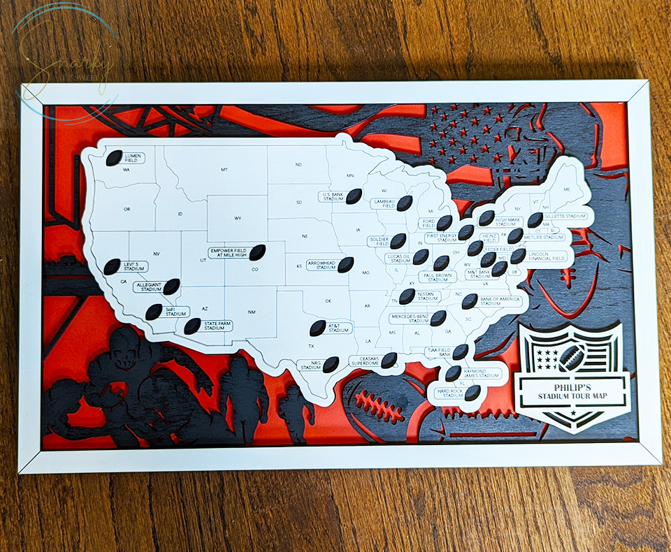 Football Stadium Map | NFL Stadium Map | Pro Football Stadium Checklist | Football Bucket List Gift for Dad | Map of Football Stadiums