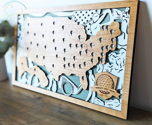 Golf course travel map, golf map, fifty states of golf , travel map, travel home decor, gift for golfer, gifts for dad