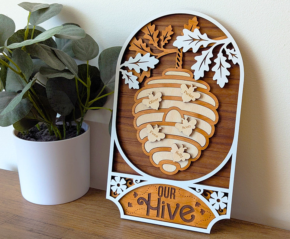 Bee family laser cut sign, Mother's Day personalized gift, kids name sign, bee sign, gift for Grandma, family member name sign, gift for Mom