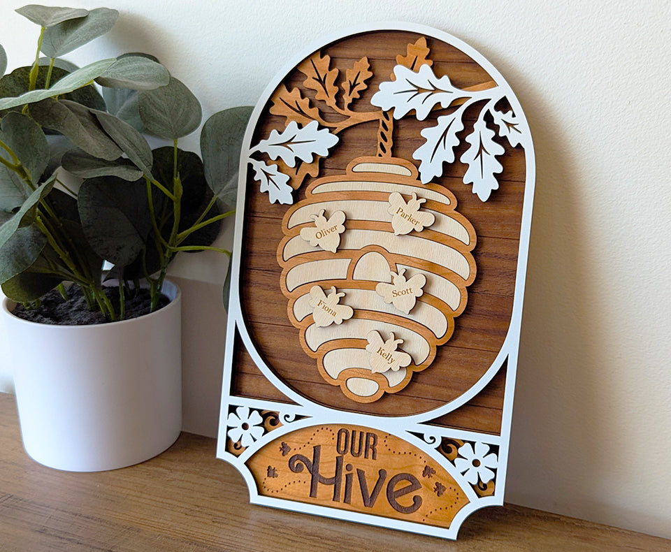 Bee family laser cut sign, Mother's Day personalized gift, kids name sign, bee sign, gift for Grandma, family member name sign, gift for Mom