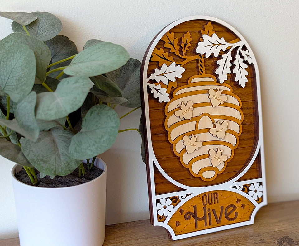 Bee family laser cut sign, Mother's Day personalized gift, kids name sign, bee sign, gift for Grandma, family member name sign, gift for Mom