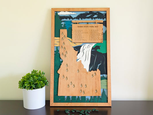 Idaho State Parks Tracker Map | Idaho State Park Map | Idaho Gifts |Idaho State Park Travel Map | Hiking Gift for Dad |Wood Anniversary Gift