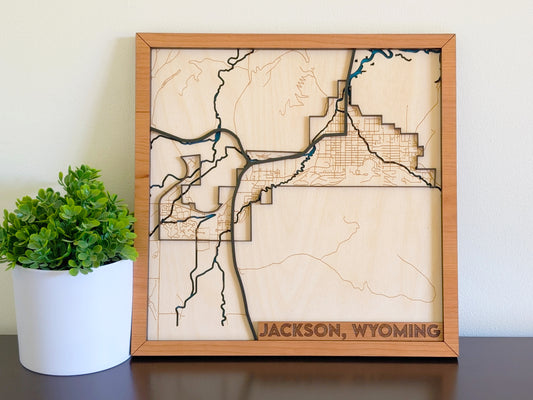 Jackson WY City Street Map Wall Art | Detailed Downtown Streets | Layered Wood Map |Personalized Home Decor |Handcrafted 3D City Art |Yellowstone gift