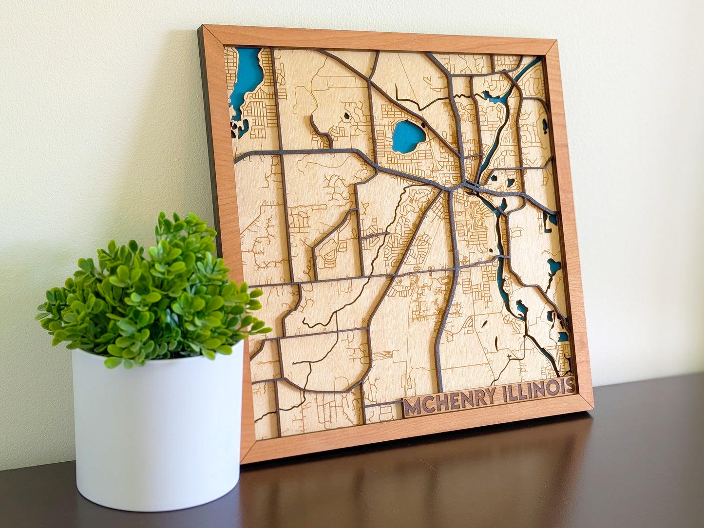 McHenry City Map Wall Art | Detailed Downtown Streets | Layered Wood Map | Personalized Home Decor | Handcrafted 3D City Art | McHenry gift