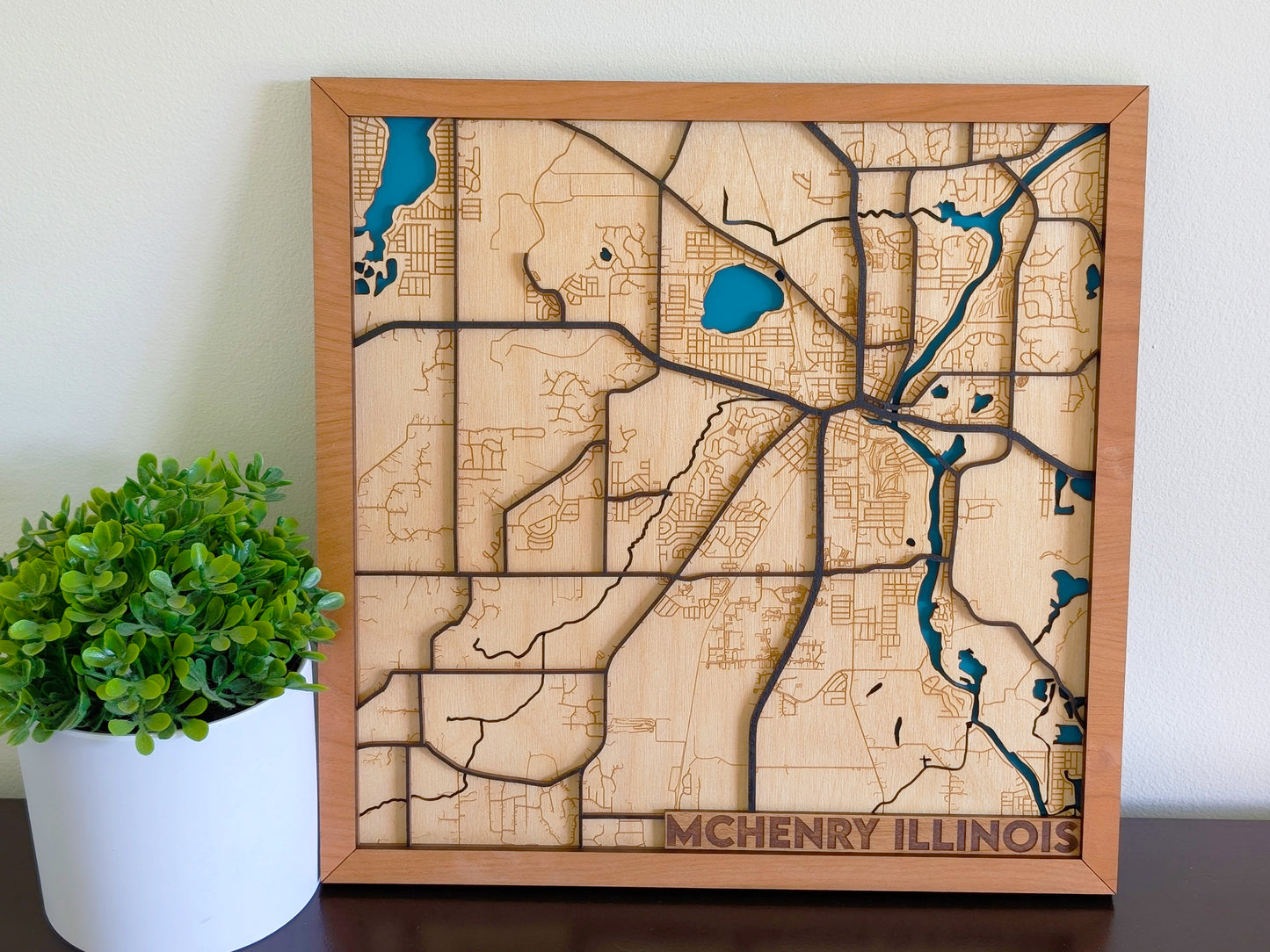 McHenry City Map Wall Art | Detailed Downtown Streets | Layered Wood Map | Personalized Home Decor | Handcrafted 3D City Art | McHenry gift