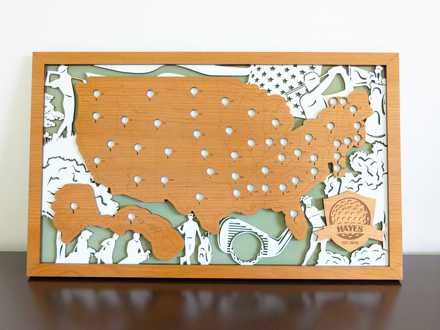 Golf course travel map, golf map, fifty states of golf , travel map, travel home decor, gift for golfer, gifts for dad