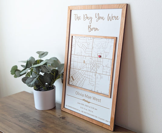 Milestone Map, our home sign, new baby gift, home street wood map, city map, gift for new parents, mothers day gift, gift for mom