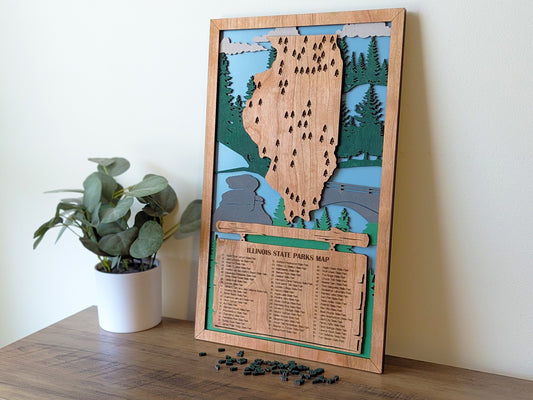 Illinois State Parks Travel Map, State Parks Marker, US Travel Map, family road trip tracker, travel home decor, gift for hiker, retirement (Copy)