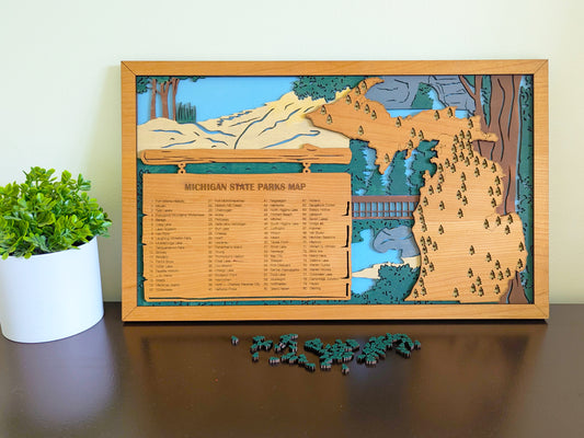 Michigan State Park Map, State Parks Marker, US Travel Map, Michigan park map, Michigan gifts, retirement gift, Michigan gifts for men