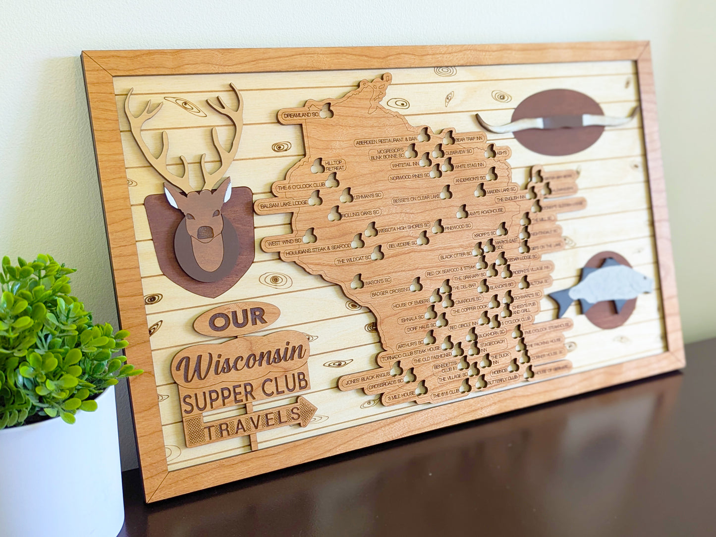 Wisconsin Supper Club Map, Supper Club Wisconsin, Retirement gift, foodie gifts, Father's Day gift for grandpa, travel tracker map, cherry