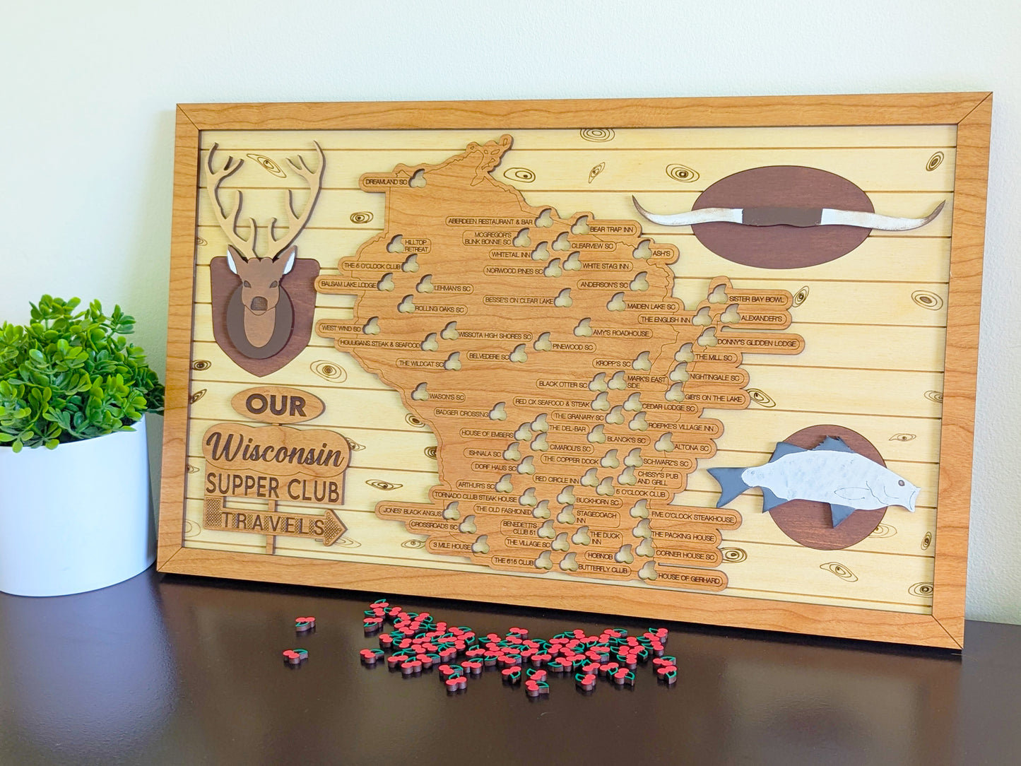 Wisconsin Supper Club Map, Supper Club Wisconsin, Retirement gift, foodie gifts, Father's Day gift for grandpa, travel tracker map, cherry