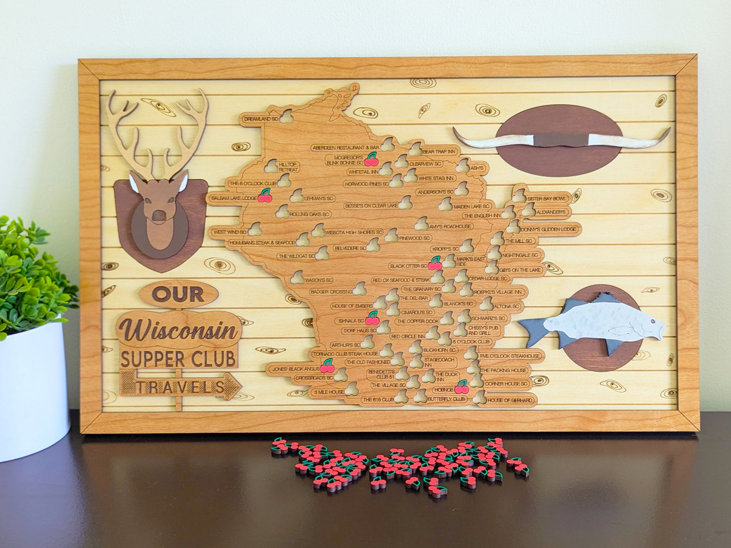 Wisconsin Supper Club Map, Supper Club Wisconsin, Retirement gift, foodie gifts, Father's Day gift for grandpa, travel tracker map, cherry