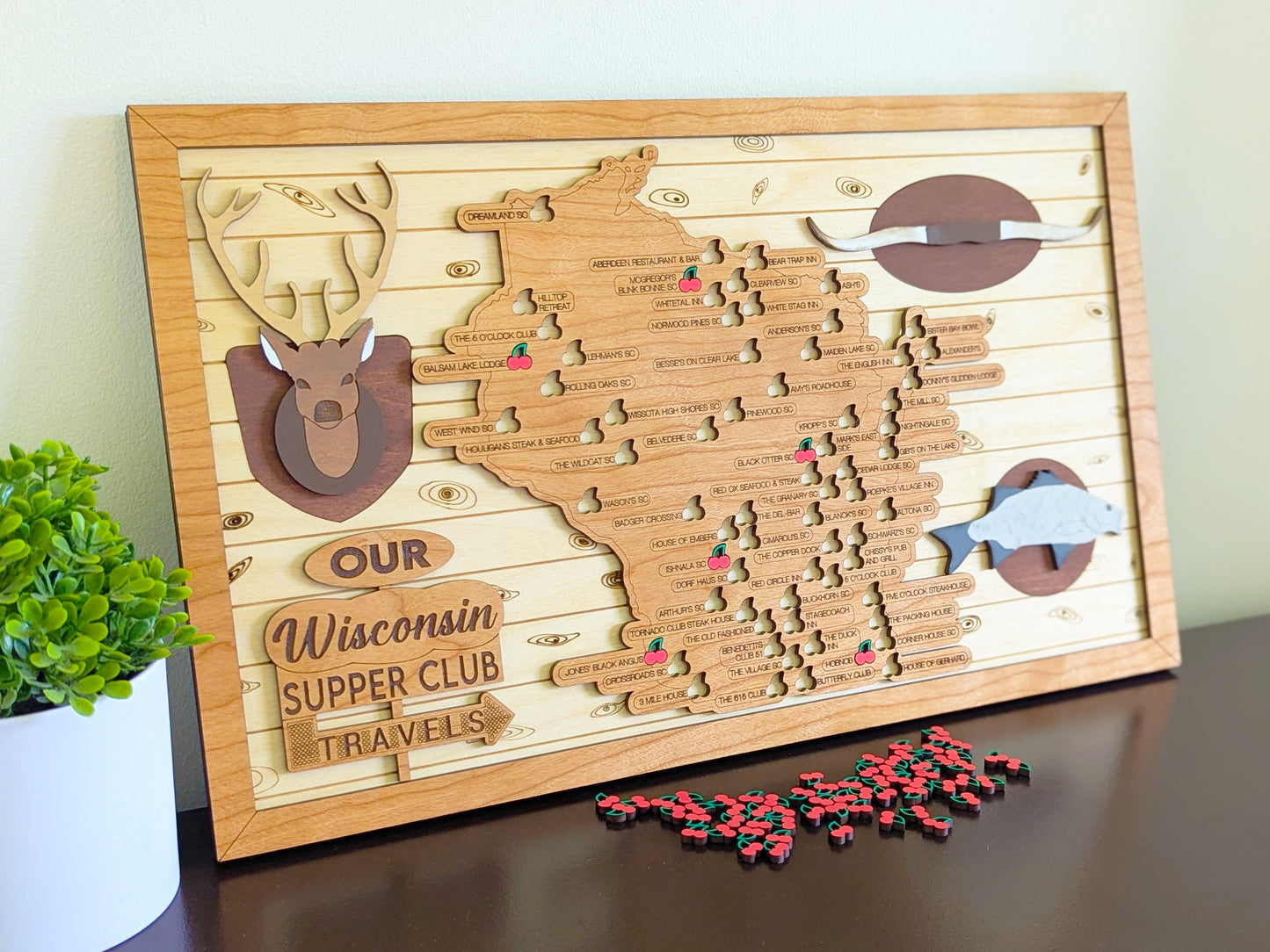 Wisconsin Supper Club Map, Supper Club Wisconsin, Retirement gift, foodie gifts, Father's Day gift for grandpa, travel tracker map, cherry