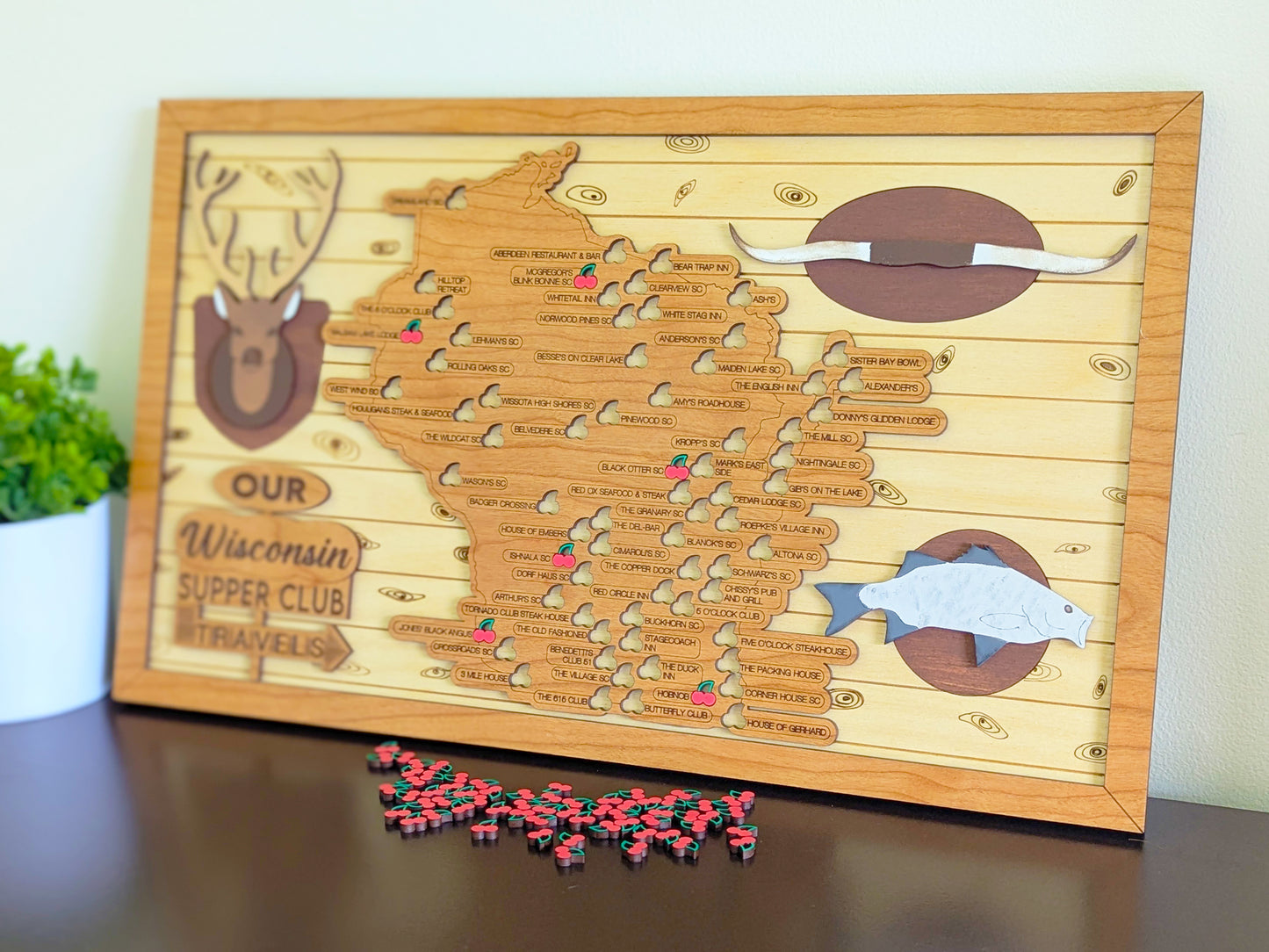 Wisconsin Supper Club Map, Supper Club Wisconsin, Retirement gift, foodie gifts, Father's Day gift for grandpa, travel tracker map, cherry