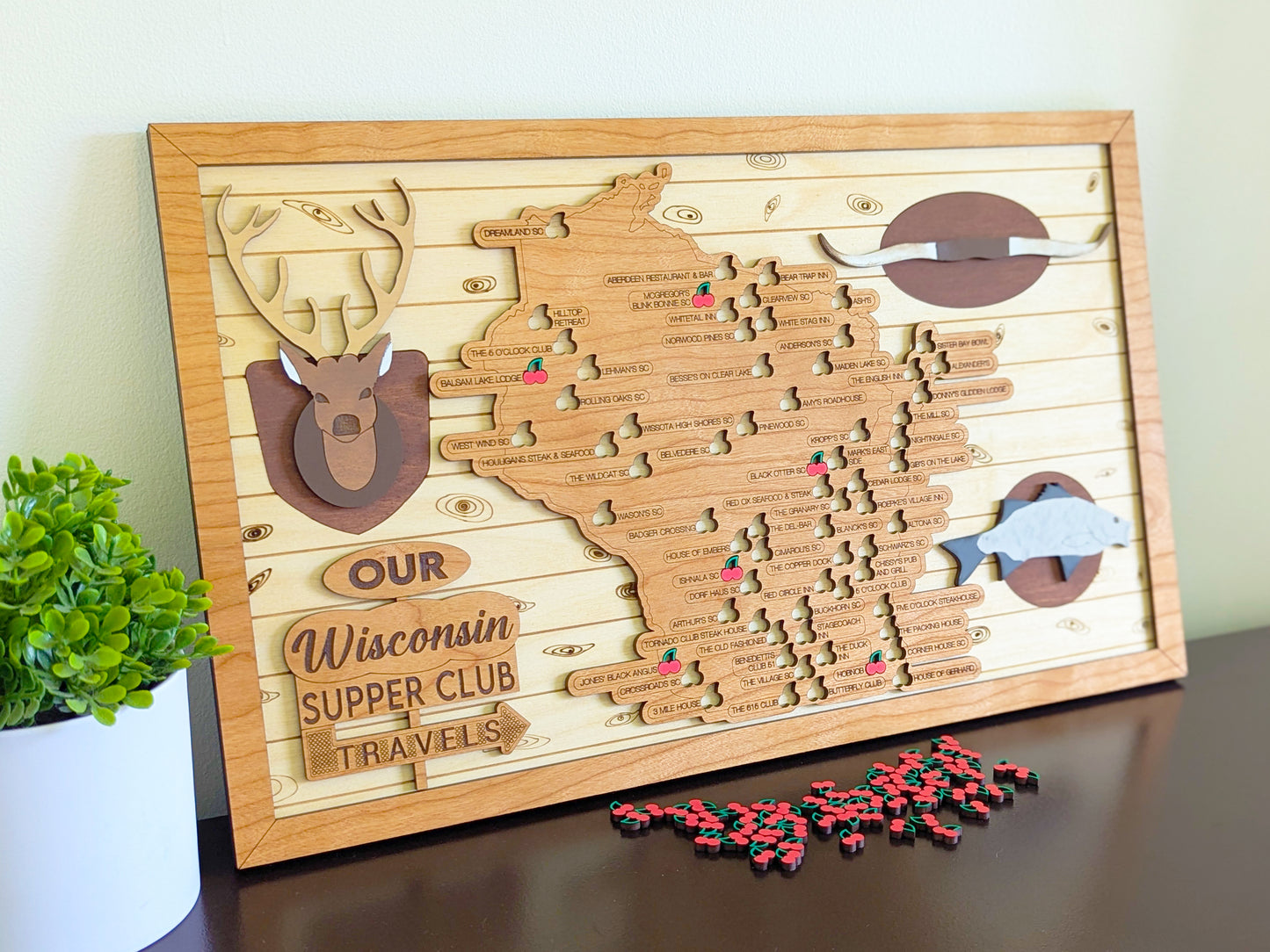 Wisconsin Supper Club Map, Supper Club Wisconsin, Retirement gift, foodie gifts, Father's Day gift for grandpa, travel tracker map, cherry