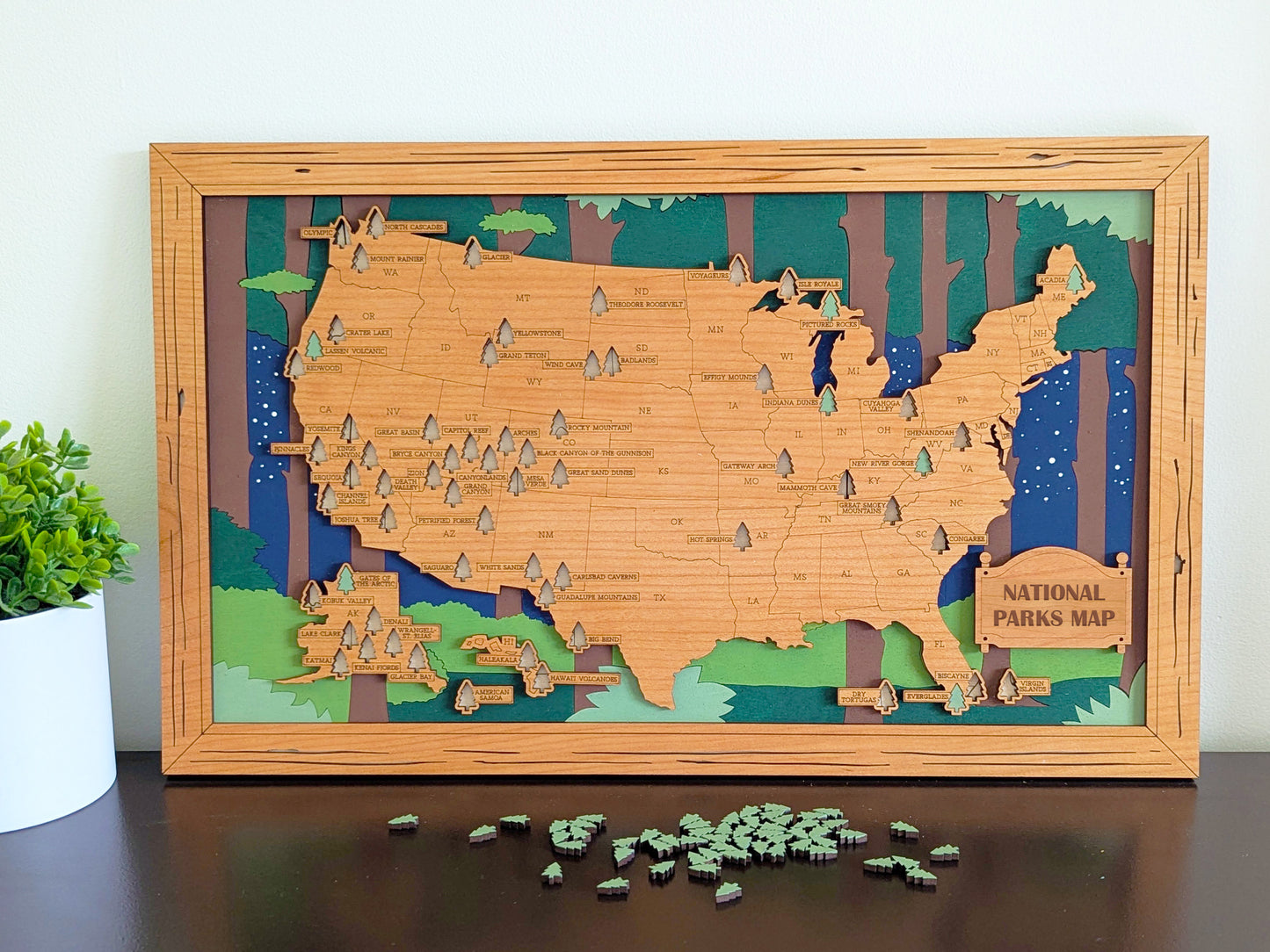 NEW US National Parks Travel Map, National Parks Marker, US Travel Map,  family road trip tracker, travel home decor, gift for hiker