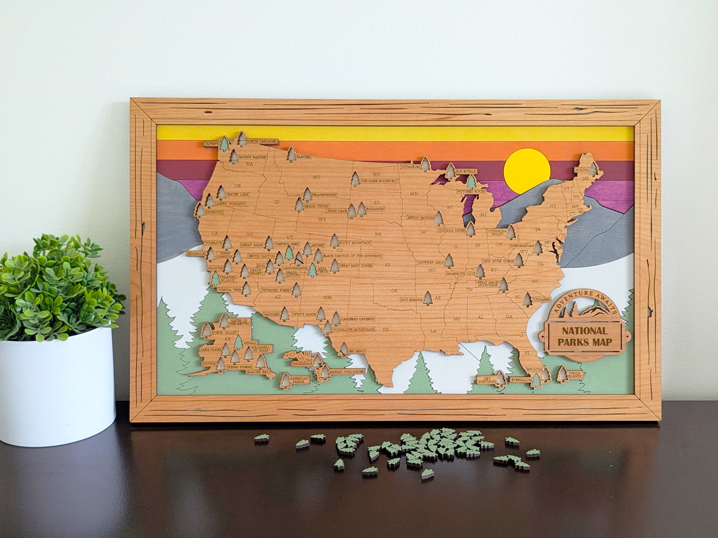 NEW US National Parks Travel Map, National Parks Marker, US Travel Map,  family road trip tracker, travel home decor, gift for hiker