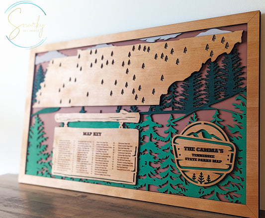 Tennessee State Parks Travel Map, State Parks Marker, US Travel Map, family road trip tracker, travel home decor, gift for hiker