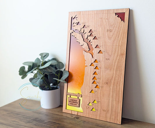 Ring of Fire volcano map, volcano hiking map, cascade volcano map, peak map, gift for hikers, volcano gift, custom hiking map, bucket list