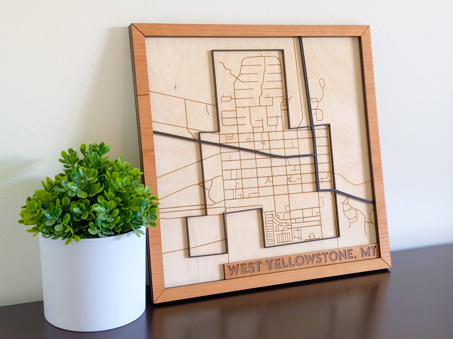West Yellowstone City Map Wall Art | Detailed Downtown Streets | Layered Wood Map | Personalized Home Decor | Yellowstone Map Gift