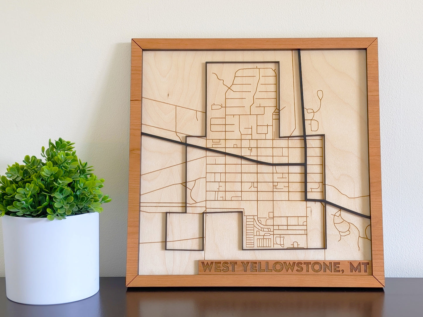 West Yellowstone City Map Wall Art | Detailed Downtown Streets | Layered Wood Map | Personalized Home Decor | Yellowstone Map Gift
