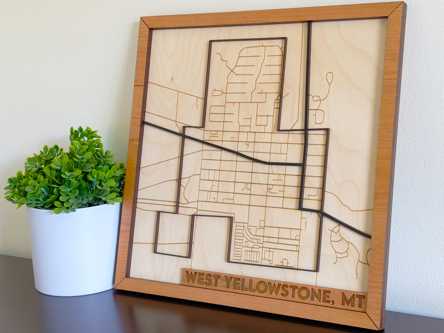 West Yellowstone City Map Wall Art | Detailed Downtown Streets | Layered Wood Map | Personalized Home Decor | Yellowstone Map Gift