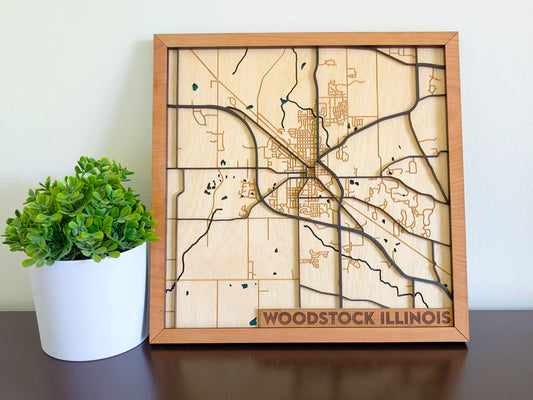 Woodstock City Map Wall Art | Detailed Downtown Streets | Layered Wood Map |Personalized Home Decor |Handcrafted 3D City Art |Woodstock gift