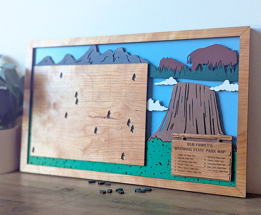 Wyoming State Parks Travel Map, State Parks Marker, US Travel Map, family road trip tracker, bucket list map, gift for hiker, Wyoming gifts