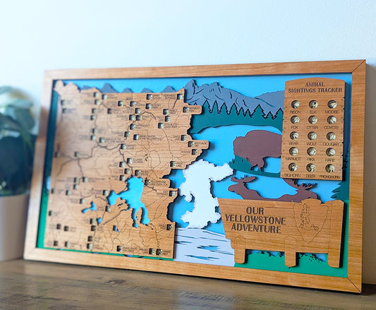 Yellowstone travel map, Yellowstone park gift, Yellowstone decor, national park gift idea, retirement gift for men, wood national park map
