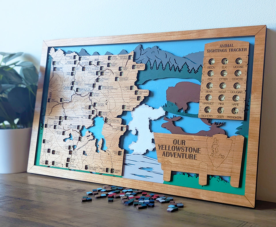Yellowstone travel map, Yellowstone park gift, Yellowstone decor, national park gift idea, retirement gift for men, wood national park map