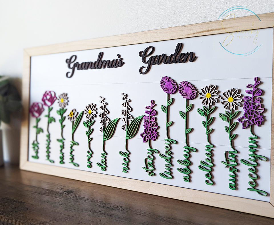Birth month flower sign, Grandma's garden sign, mom garden sign, grandkid name sign, Mother's Day gift