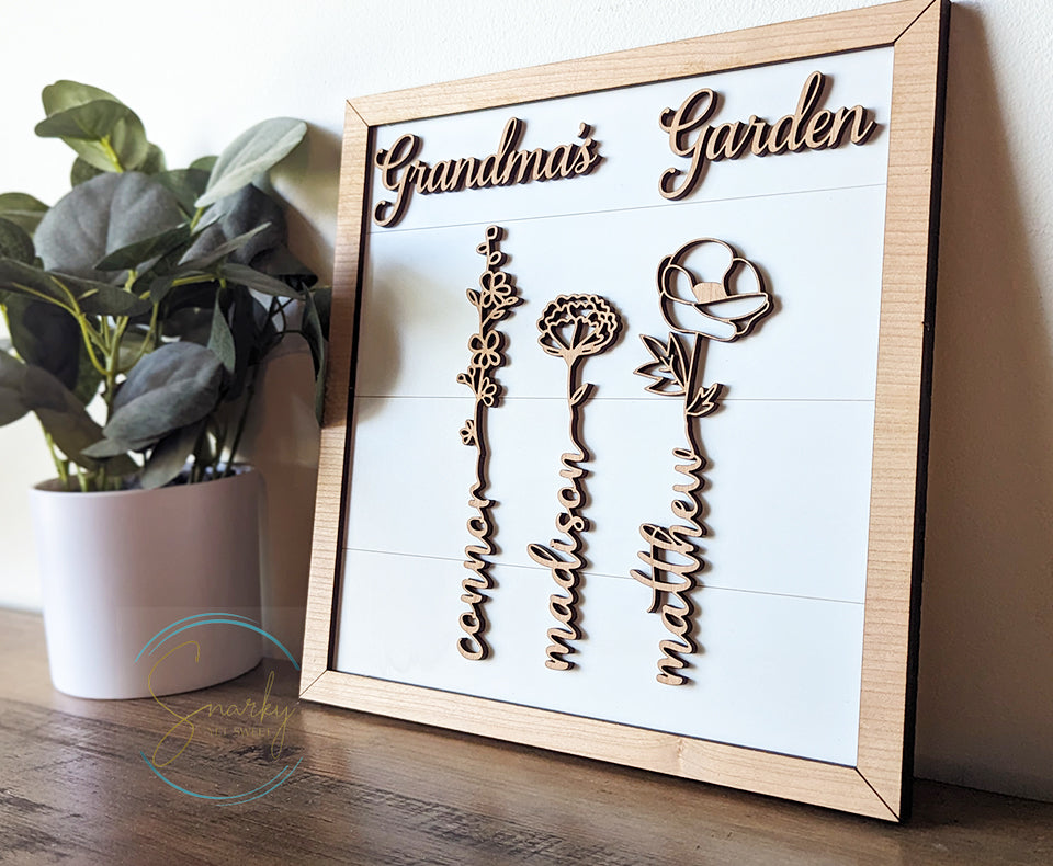 Birth month flower sign, Grandma's garden sign, mom garden sign, grandkid name sign, Mother's Day gift