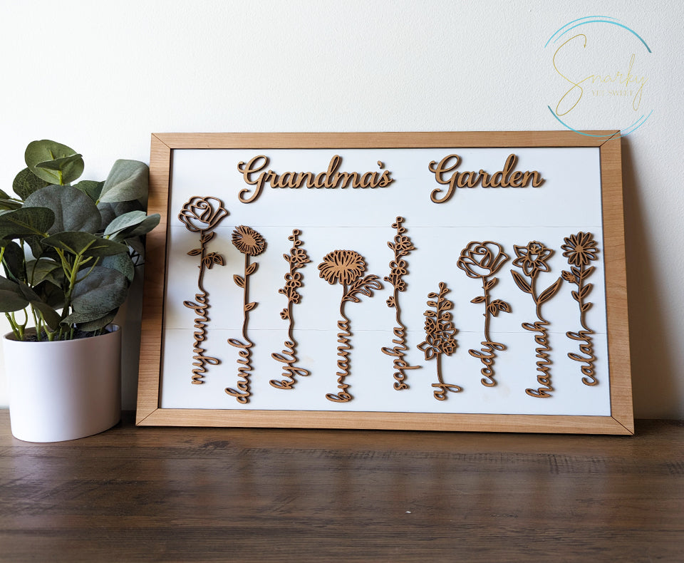 Birth month flower sign, Grandma's garden sign, mom garden sign, grandkid name sign, Mother's Day gift