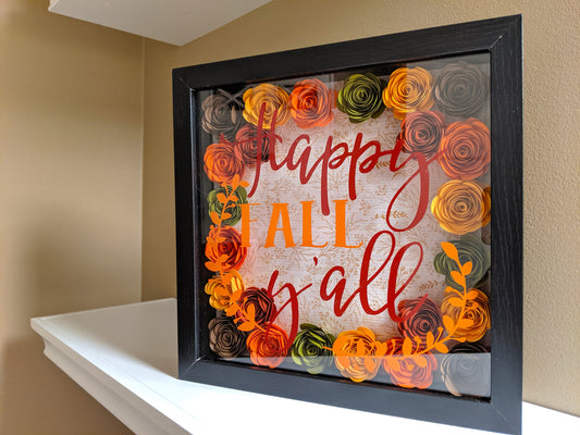 Happy Fall Y'all rolled paper flower shadow box fall home decor